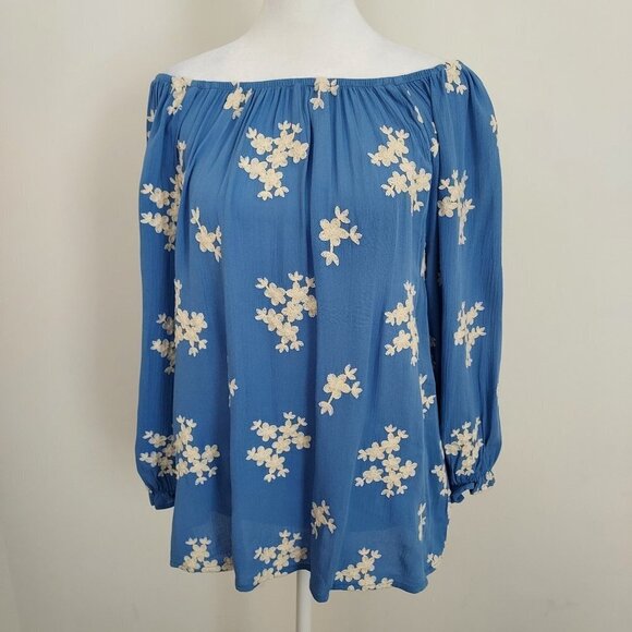 Soft Surroundings Avignon Floral Embroidered Blue Top - Picture 1 of 8